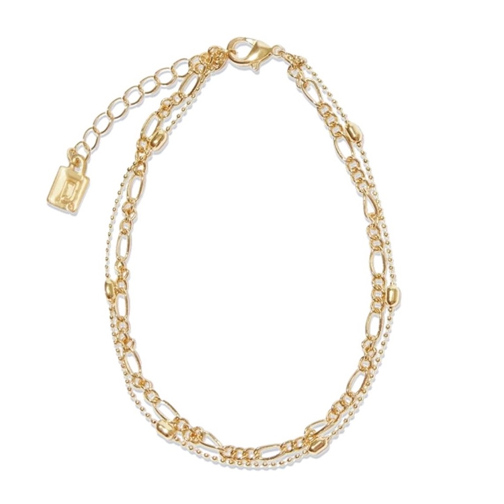 NWT, Dannijo Double Chain Gold Minimalist Anklet, 9 in with 2 in Extender